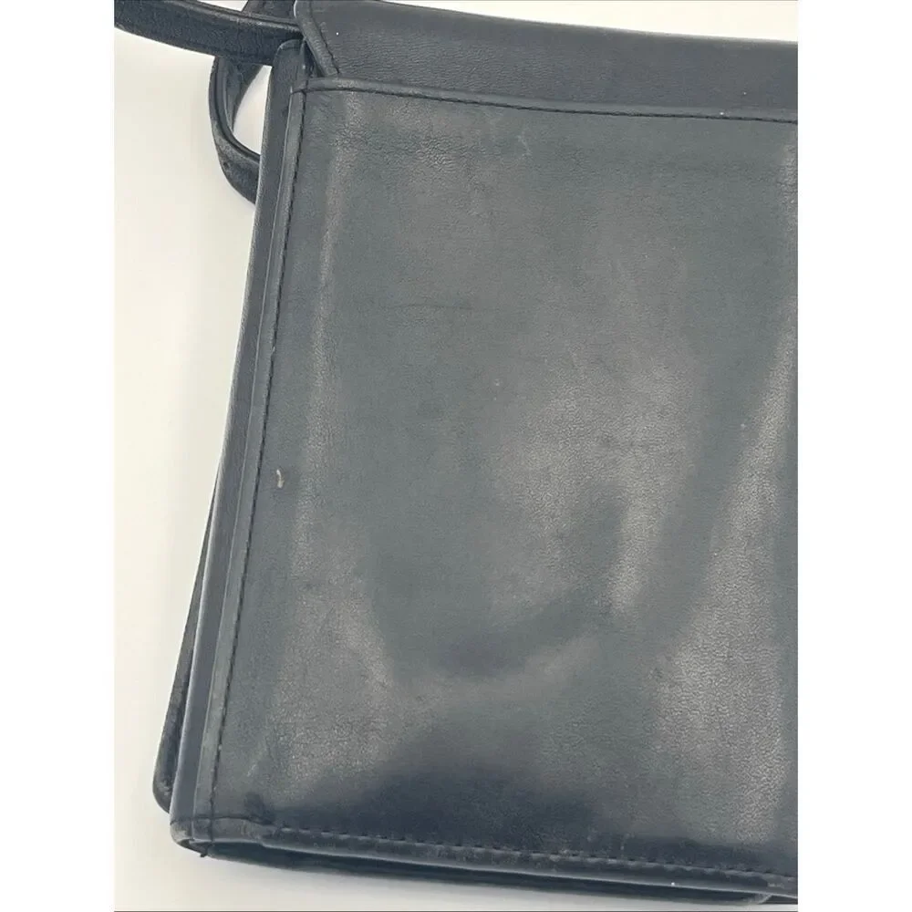 Vtg Coach Swing Trifold Wallet Black Glove-tanned Leather Crossbody Clutch